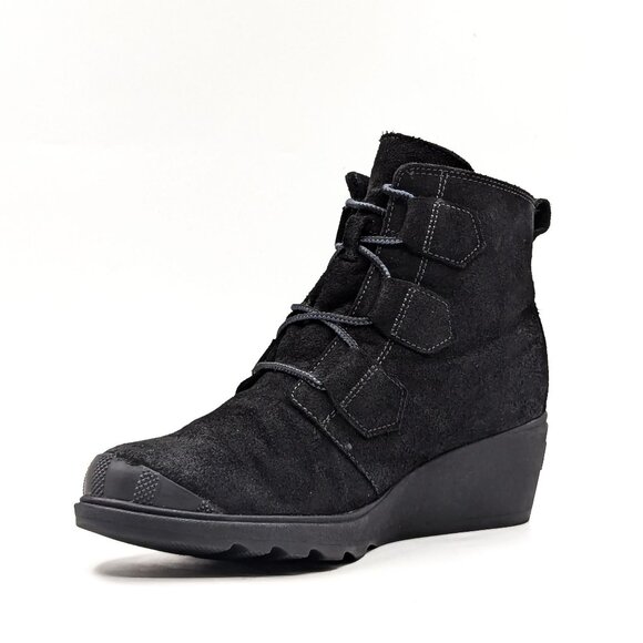 Sorel Women Toronto Black Suede Lace-up Wedge Ankle Boots size 9 - Picture 3 of 11